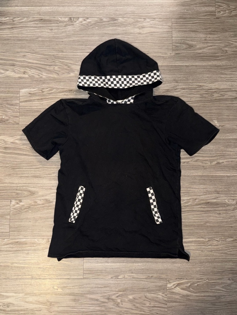 Vintage Elwood Hooded Tshirt Men’s Sz M Black W/ Checkered Pattern